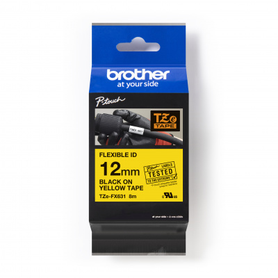 Brother TZ-FX631 / TZe-FX631 Pro Tape, 12mm x 8m, fekete nyomtatás/sárga alapon, eredeti szalag
