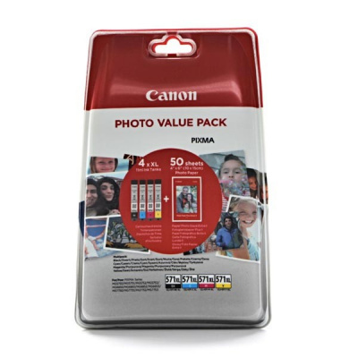 Canon CLI-571XL 0332C005 Bk+C+M+Y multipack eredeti tintapatron + fotópapírok 50x (10x15)