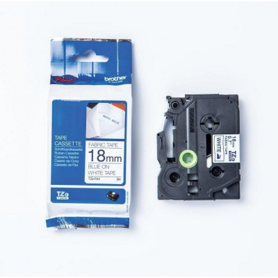 Brother TZE-FA4 / TZe-FA4, 18mmx3m, kék nyomtatás/fehér alapon, vasalható, eredeti szalag