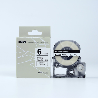 Epson LK-2WBN, SS6KW, C53S652003, 6mm x 9m, fekete nyomtatás / fehér alapon, kompatibilis szalag