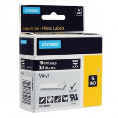 Dymo Rhino 1805436, 19mm x 5,5m, fehér nyomtatás / fekete alapon, eredeti szalag