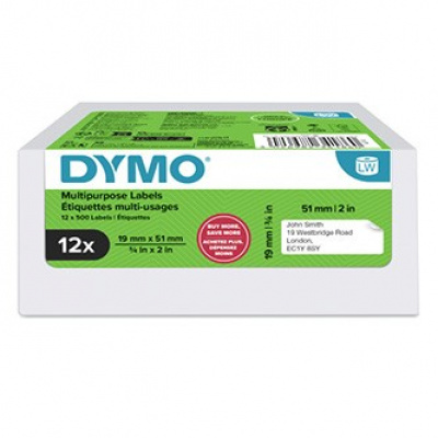Dymo 2234186, 51mm x 19mm, multifunkcionális, kivehető, fehér, eredeti papírcímkék, 12 x 500 db
