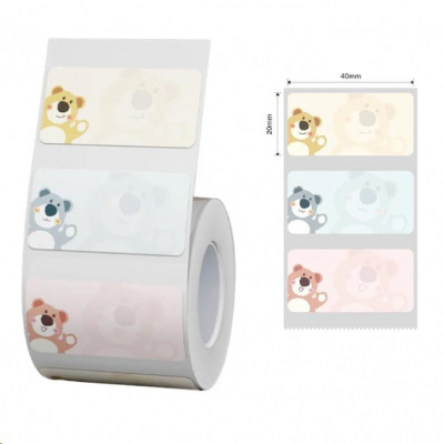 Niimbot A2A78838501, 40x20mm, 320db, Teddy mackók, színes önragasztó címkék