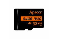 Apacer memóriakártya V30 A2, 64GB, micro SDXC, AP64GMCSX10U8-R, UHS-I U3 (Class 10), adapterrel