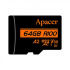 Apacer memóriakártya V30 A2, 64GB, micro SDXC, AP64GMCSX10U8-R, UHS-I U3 (Class 10), adapterrel