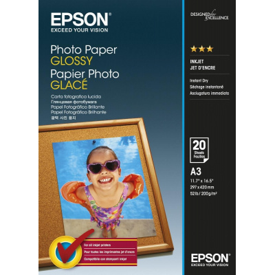 Epson Glossy Photo Paper C13S042536, 200 g/m2, A3, 20db, fényes, fehér, fotópapír