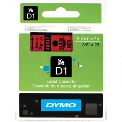 Dymo D1 40917, S0720720, 9mm x 7m, fekete nyomtatás / piros alapon, eredeti szalag