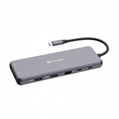 Verbatim 32153 USB-C Hub, Multiport Pro 13 Port, 6x USB-A, 2x USB-C, 2x HDMI, DP, RJ45, 3.5mm Jack audio, szürke
