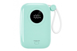 Powerton ENERGY PASTEL EDITION Powerbank 10000mAh, 2x USB-C, 22.5W, beépített kábelek, mentazöld