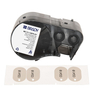 Brady M5-111-145FR-GY / 170851, 30.63 mm, Polyethylene, fekete nyomtatás / szürke alapon