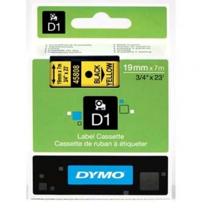 Dymo D1 45808, S0720880, 19mm x 7m, fekete nyomtatás / sárga alapon, eredeti szalag