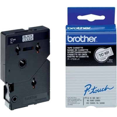 Brother TC-101, 12mm x 7,7m, fekete nyomtatás / átlátszó alapon, eredeti szalag