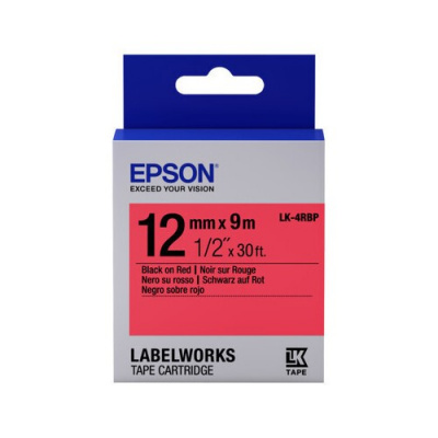Epson LabelWorks LK-4RBP C53S654007 12mm x 9m, fekete nyomtatás / pasztell piros alapon, eredeti szalag