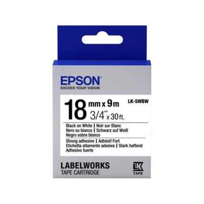 Epson LabelWorks LK-5WBW C53S655012 18mm x 9m, fekete nyomtatás / fehér alapon, erős ragasztó, eredeti szalag