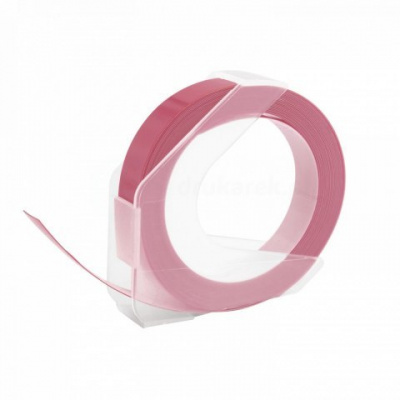 Dymo Omega, 9mm x 3m, fehér nyomtatás / rózsaszínű alapon, utángyártott szalag