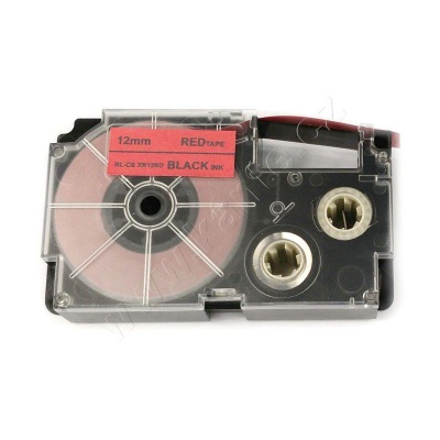 Casio XR-12FRD , 12mm x 8m, fekete nyomtatás / signální piros alapon, utángyártott szalag