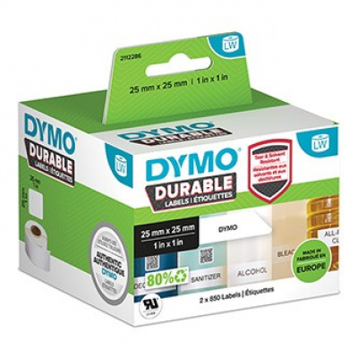 Dymo polipropilén címkék 25mm x 25mm, fehér, multifunkcionális, 2x850 db, 2112286