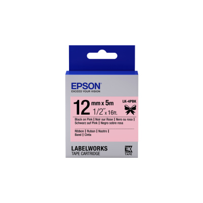 Epson LabelWorks LK-4PBK C53S654031 12mm x 5m, fekete nyomtatás / rózsaszínű alapon, textilszalag, eredeti szalag