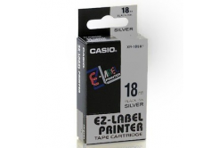 Casio XR-18SR1, 18mm x 8m, fekete nyomtatás / ezüst alapon, eredeti szalag
