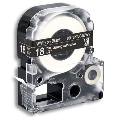 Epson LK-5BWV, SD18KW, C53S655014, 18mm x 9m, fehér nyomtatás / fekete alapon, kompatibilis szalag