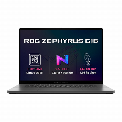 ASUS ROG Zephyrus G16/GU605CP-NEBULA003Z/U9-285H/16"/2560x1600/32GB/1TB/RTX 5070/OS nélkül/Gray/2R