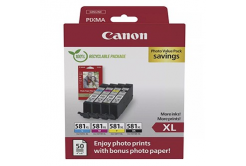 Canon CLI-581XL 2052C006 színes (CMYK) multipack eredeti patronok + fotópapírok