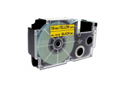 Casio XR-18YW1, 18mm x 8m fekete nyomtatás / sárga alapon, kompatibilis szalag 