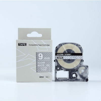 Epson LK-ST9SW, 9mm x 9m, fehér nyomtatás / átlátszó alapon, utángyártott szalag