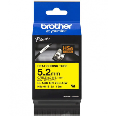Brother HSe-611E Pro Tape, 5.2 mm  x 1.5 mm, fekete nyomtatás / sárga alapon, eredeti szalag