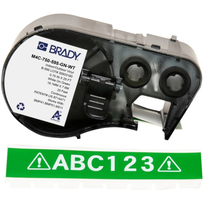 Brady M4C-750-595-GN-WT / 170827, 19.05 mm x 7.62 m, vinil, fehér nyomtatás / zöld alapon
