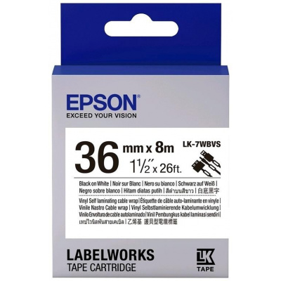 Epson LabelWorks LK-7WBVS C53S657014 36mm x 8m, fekete nyomtatás / fehér alapon, önlamináló, eredeti szalag