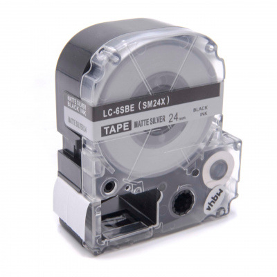 Epson LK-6SBM, SM24X, 24mm x 9m, fekete nyomtatás / matt ezüst alapon, kompatibilis szalag