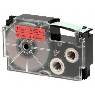 Casio XR-12RD1, 12mm x 8m, fekete nyomtatás / piros alapon, eredeti szalag