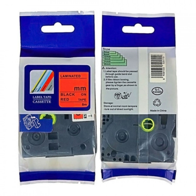 Brother HGe-441, 18mm x 8m, fekete nyomtatás / piros alapon, nagy sebességű kompatibilis szalag