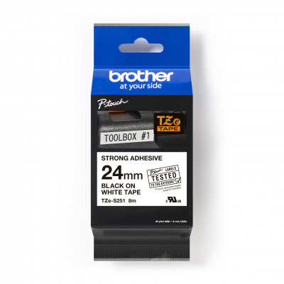 Brother TZ-S251 / TZe-S251 Pro Tape, 24mm x 8m, fekete nyomtatás/fehér alapon, eredeti szalag