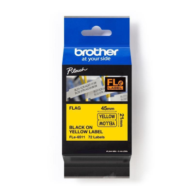 Brother FLE-6511 Pro Tape, 21mm x 45mm, fekete nyomtatás/sárga alapon, 72db, eredeti szalag