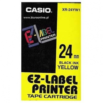 Casio XR-24YW1, 24mm x 8m, fekete nyomtatás / sárga alapon, eredeti szalag