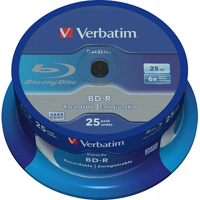 VERBATIM BD-R SL Datalife (25 csomag)Blu-Ray/orsó/6x/25GB FEHÉR KÉK FELÜLET