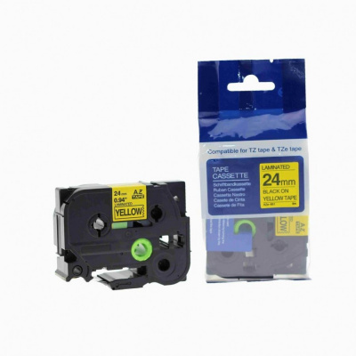 Brother TZ-651 / TZe-651, 24mm x 8m, fekete nyomtatás / sárga alapon, kompatibilis szalag 