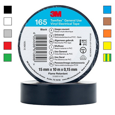3M Temflex 165 elektromos szigetelőszalag, 15 mm x 10 m 15 mm x 10 m zöld/green