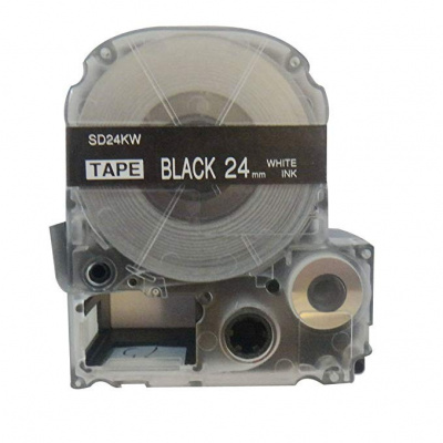 Epson LK-6BWV, SD24KW, 24mm x 9m, fehér nyomtatás / fekete alapon, kompatibilis szalag