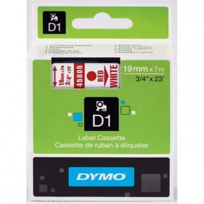 Dymo D1 45805, S0720850, 19mm x 7m, piros nyomtatás / fehér alapon, eredeti szalag