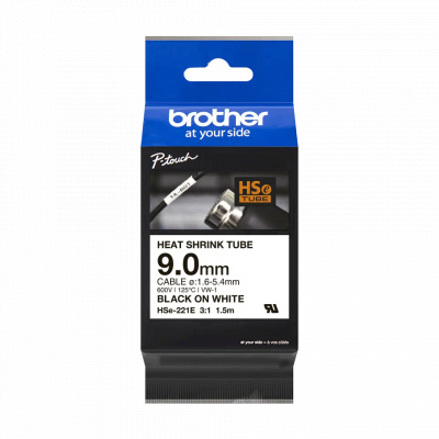 Brother HSe-221E Pro Tape, 9 mm x 1.5 m, fekete nyomtatás / fehér alapon, eredeti szalag