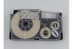 Casio XR-6AX 6mm x 8m fehér nyomtatás / átlátszó alapon, kompatibilis szalag 
