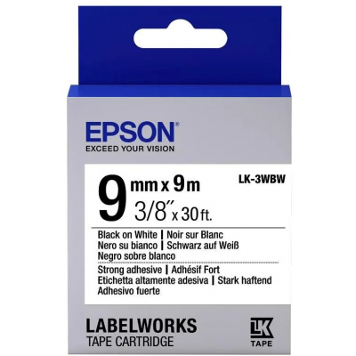 Epson LabelWorks LK-3WBW C53S653007 9mm x 9m, fekete nyomtatás / fehér alapon, erős ragasztó, eredeti szalag