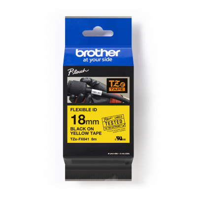 Brother TZ-FX641 / TZe-FX641 Pro Tape, 18mm x 8m, fekete nyomtatás/sárga alapon, eredeti szalag