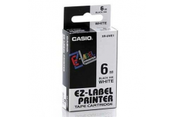 Casio XR-6WE1, 6mm x 8m, fekete nyomtatás / fehér alapon, eredeti szalag