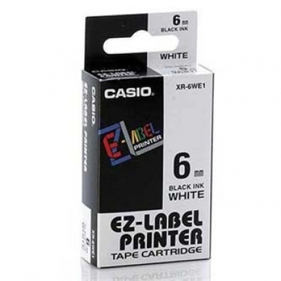 Casio XR-6WE1, 6mm x 8m, fekete nyomtatás / fehér alapon, eredeti szalag