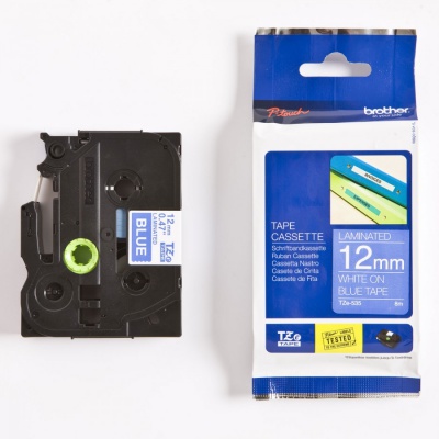 Brother TZ-535 / TZe-535, 12mm x 8m, fehér nyomtatás / kék alapon, eredeti szalag