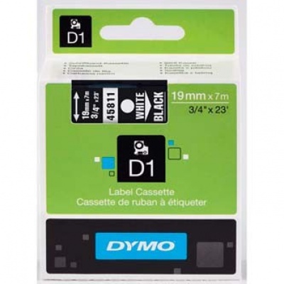 Dymo D1 45811, S0720910, 19mm x 7m, fehér nyomtatás / fekete alapon, eredeti szalag